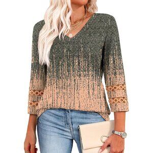 Womens Multicolor Dressy Casual Blouses Trendy V Neck T Shirts Summer Tops